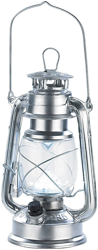 Dimmbare LED-Sturmlampe, Batteriebetrieb, silbern 42 Lumen,1,5 W