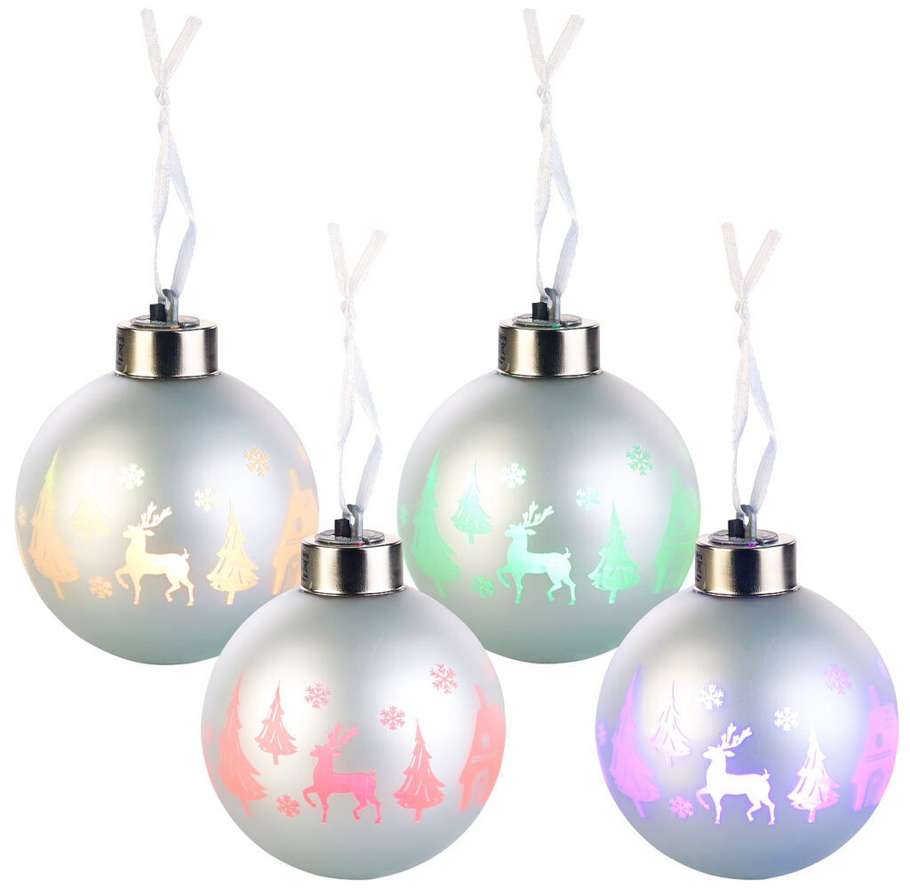 Christbaumkugeln mit Farbwechsel-LEDs, Ø 8cm, 4er-Set