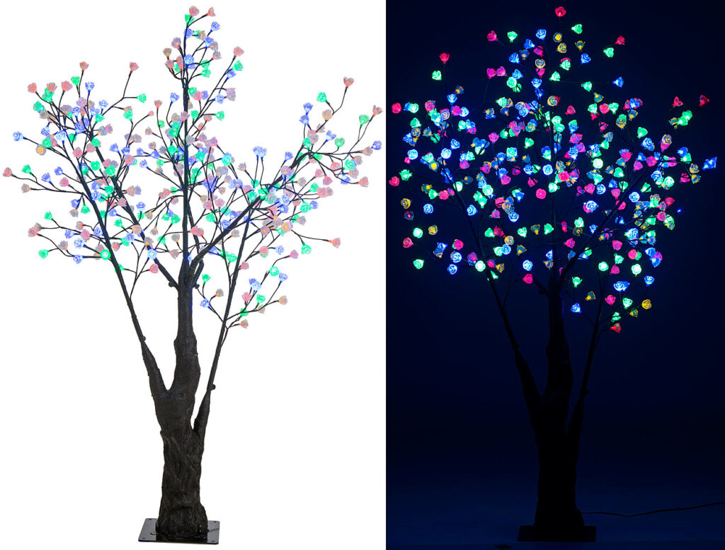 LED-Deko-Kirschbaum, 336 farbig beleuchtete Blüten, 180cm, IP44