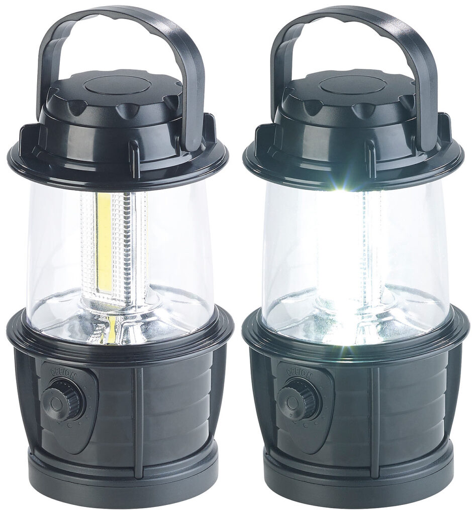 2er-Set dimmbare LED-Laternen, 3 COB-LEDs, Batteriebetrieb, 3W, 140 lm
