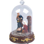 Weihnachtskrippe mit Glasglocke und LED-Beleuchtung, handbemalt Weihnachtskrippe mit Glasglocke und LED-Beleuchtung, handbemalt