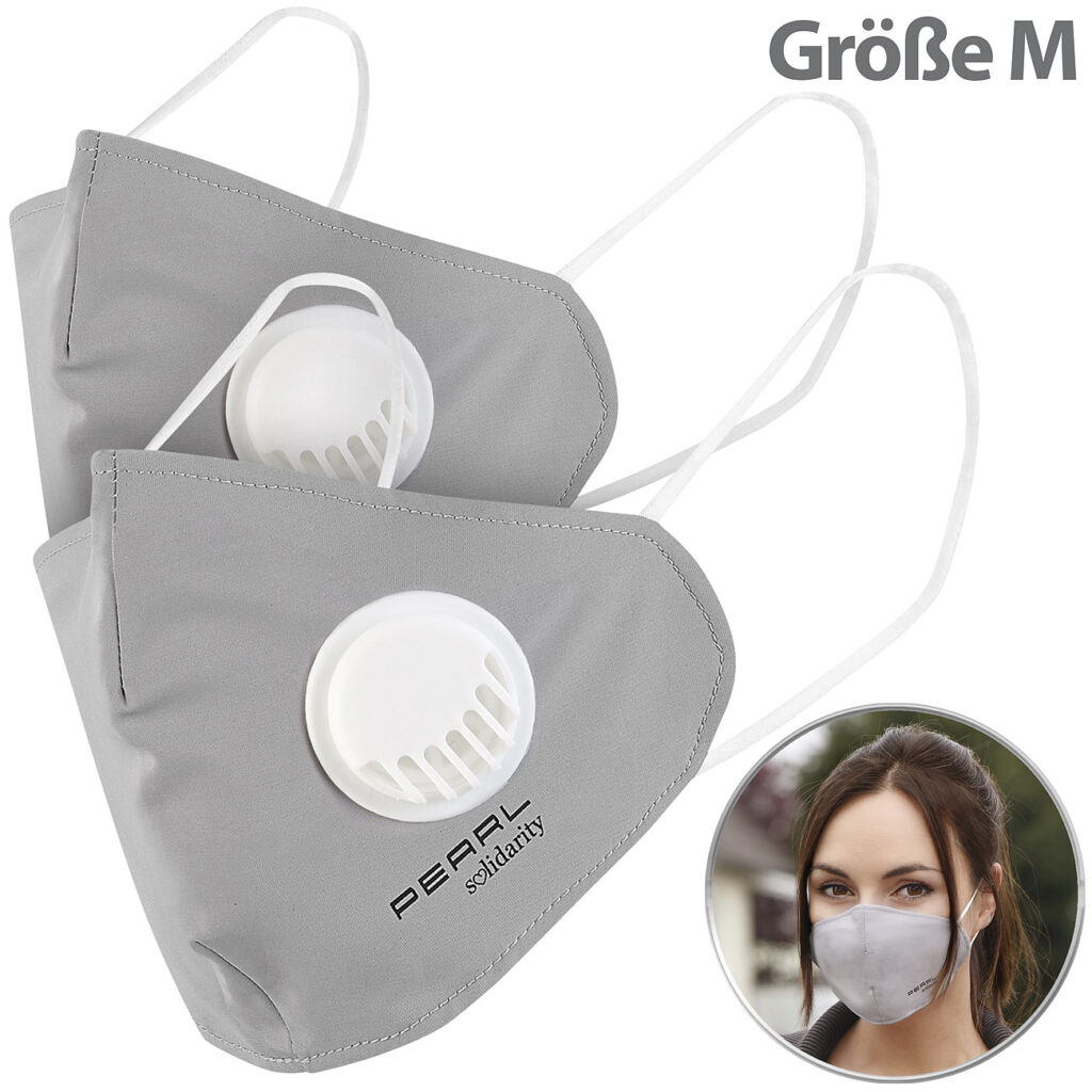 2er-Set Mund-Nasen-Stoffmasken mit Ventil, waschbar, Grösse M