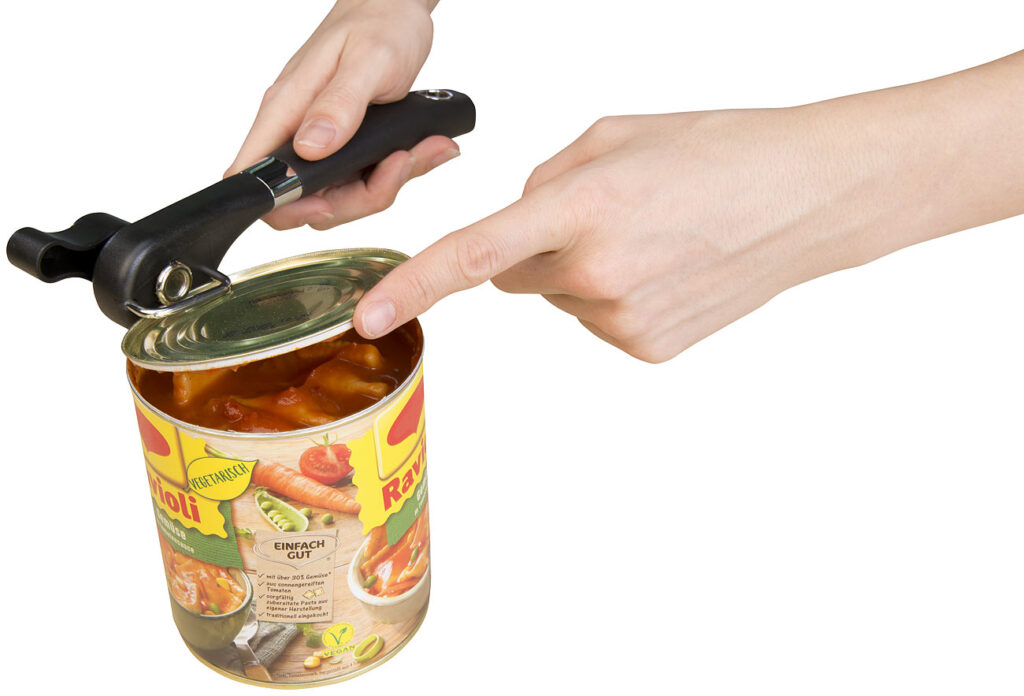 Sicherheits-Dosenöffner mit Edelstahl-Klinge, wiederverschliessbar