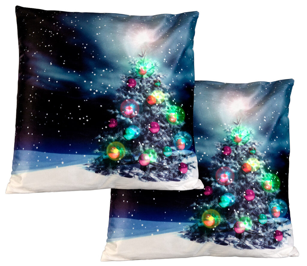 2er-Set Deko-Weihnachtskissen „Tannenbaum“ mit LEDs, 45 x 45 cm