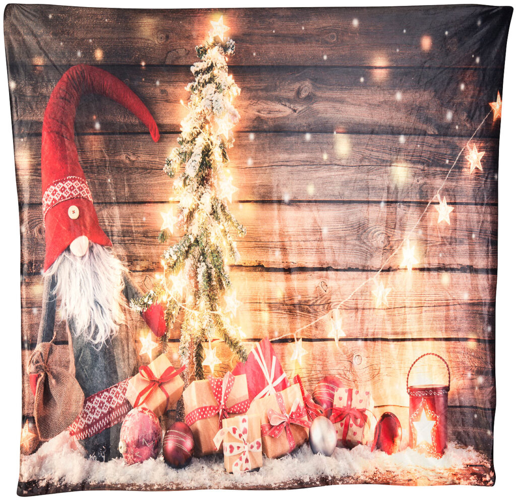 Kuscheldecke mit Weihnachtsmotiv und 10 warmweissen LEDs, 150 x 140cm