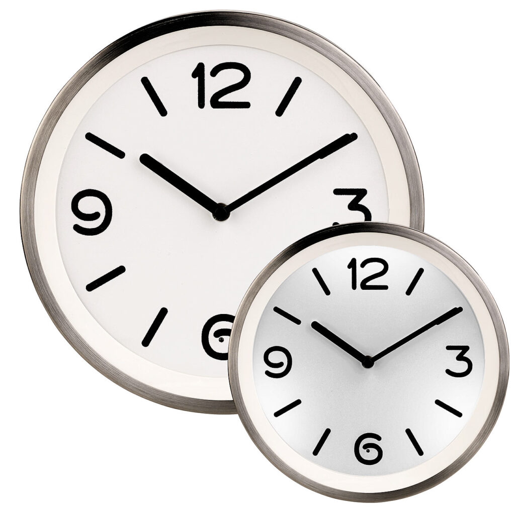 Edelstahl-Quarz-Wanduhr mit Zifferblatt-Beleuchtung und Lichtsensor