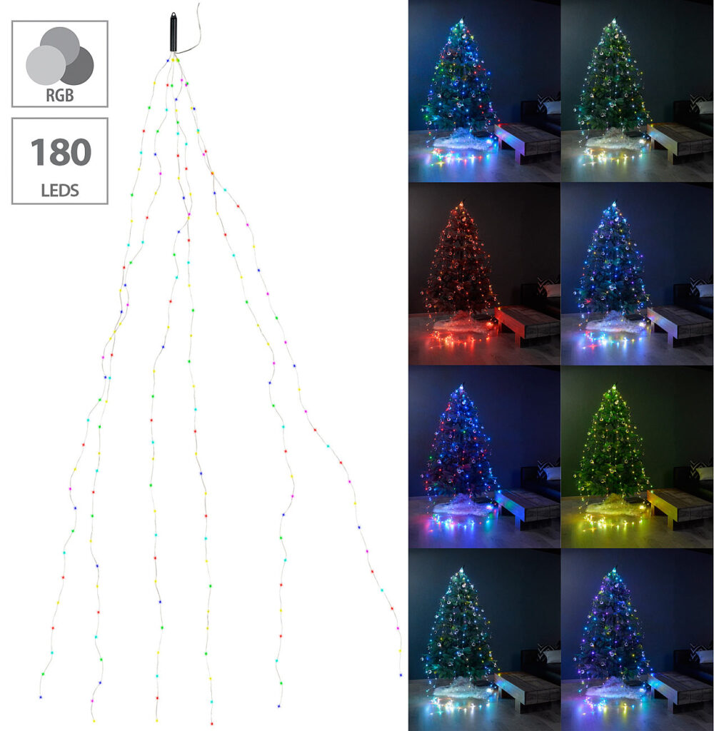 Christbaum-Überwurf-Lichterkette, 180 bunte LEDs, 6 Girlanden, je 3 m