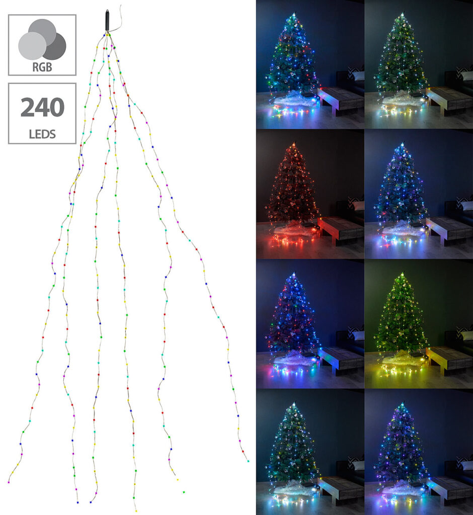 Christbaum-Überwurf-Lichterkette, 240 bunte LEDs, 6 Girlanden, je 4m