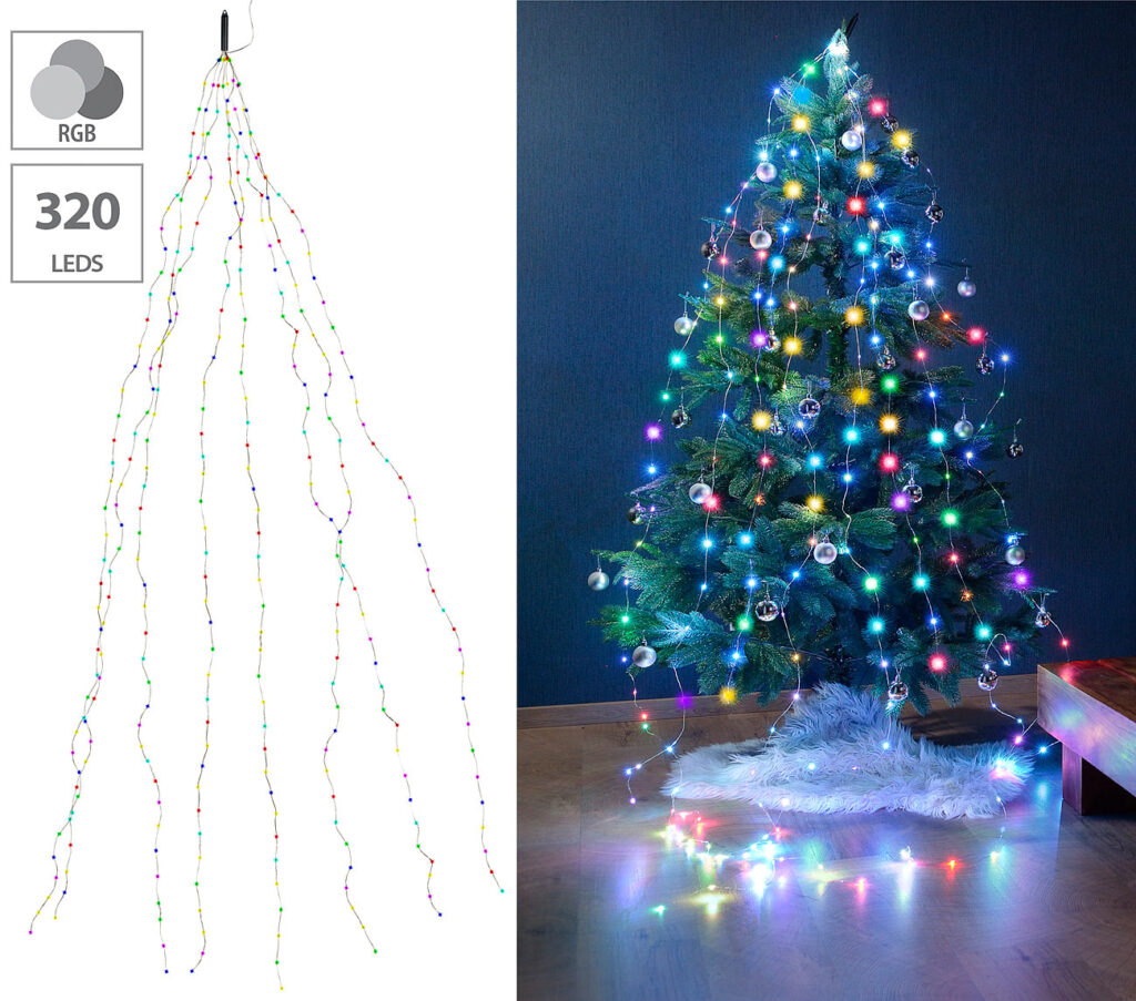 Christbaum-Überwurf-Lichterkette, 320 bunte LEDs, 8 Girlanden, je 4 m