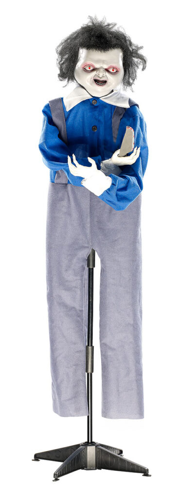 Animierte Mörderpuppe mit Leuchtaugen & Soundeffekt, 125 cm