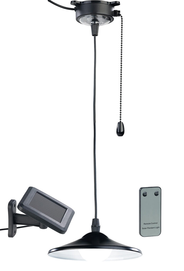 Solar-LED-Hängeleuchte mit Zugschnur und Fernbedienung, 40 Lumen, IP44