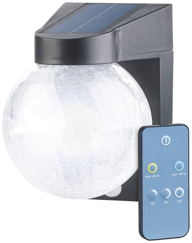 Solar-LED-Wandleuchte im Crackle-Glas-Design, PIR-Sensor, 200 Lumen
