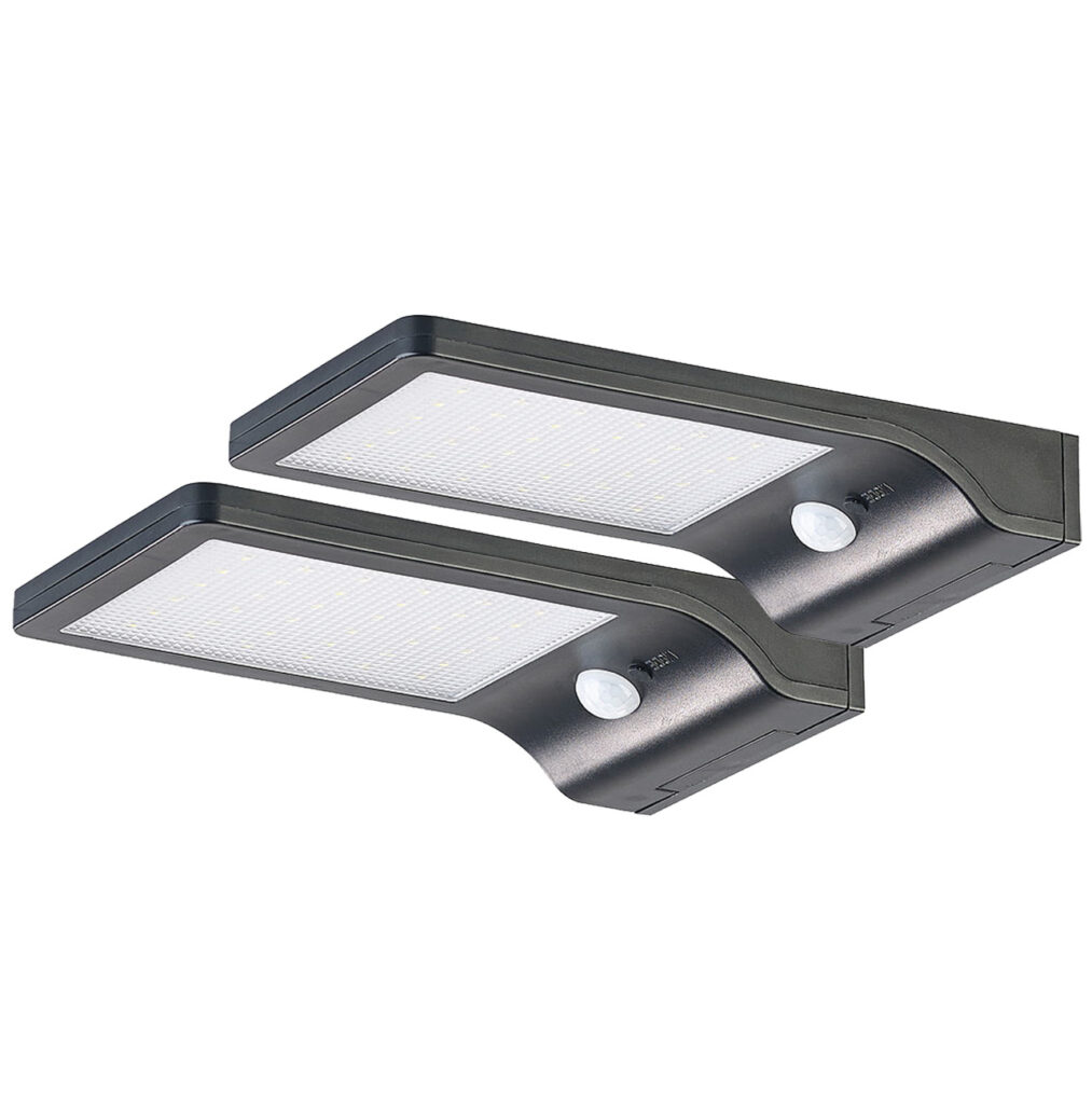 2er-Set Solar-LED-Wandleuchten, PIR-Sensor & Nachtlicht, IP44, 350 lm