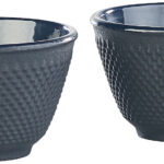 2er-Set asiatische Teebecher aus Gusseisen und Emaille, schwarz