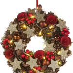 Weihnachtskranz, 20 warmweisse LEDs, Timer, batteriebetrieben, 28 cm