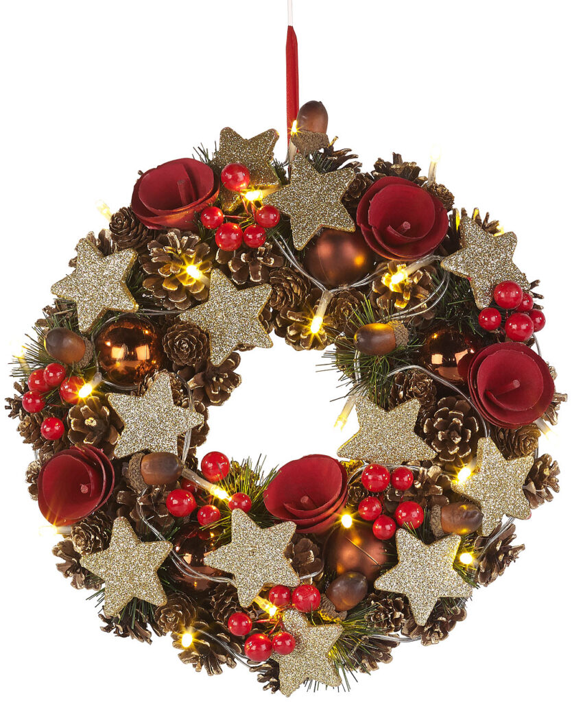 Weihnachtskranz, 20 warmweisse LEDs, Timer, batteriebetrieben, 28 cm