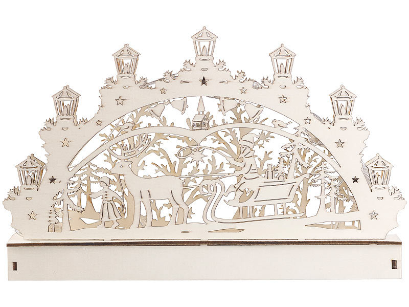 Holz-Schwibbogen mit LED-Beleuchtung und Rentier-Motiv