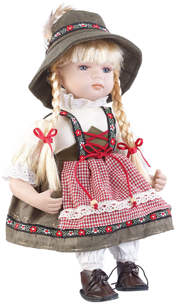 Sammler-Porzellan-Puppe „Anna““ mit bayerischer Tracht, 34cm