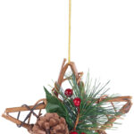 Handgefertigter Rattan-Dekostern mit echten Tannenzapfen, Ø 15 cm