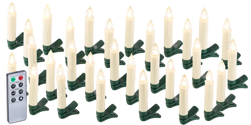 30er-Set LED-Weihnachtsbaum-Kerzen mit IR-Fernbedienung, Timer, weiss