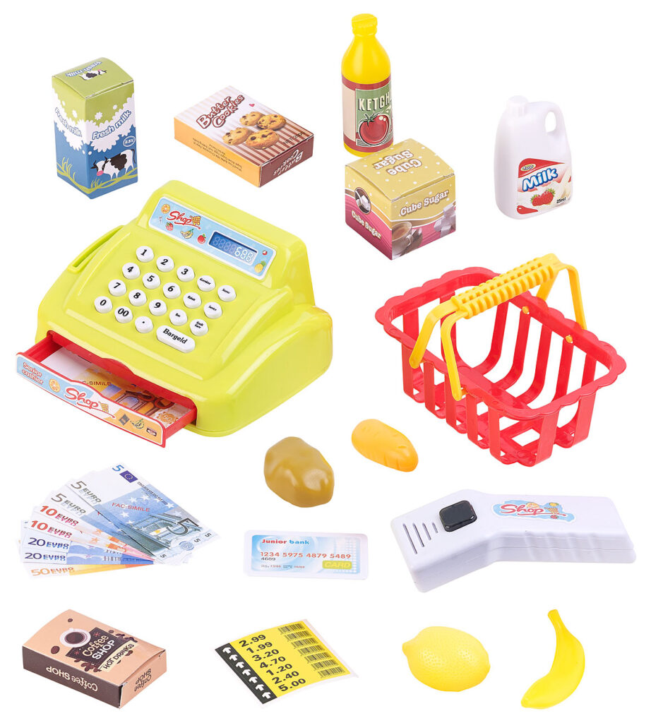 25-teiliges Kaufladen-Set für Kinder, Kassensystem, LED-Licht & Sound