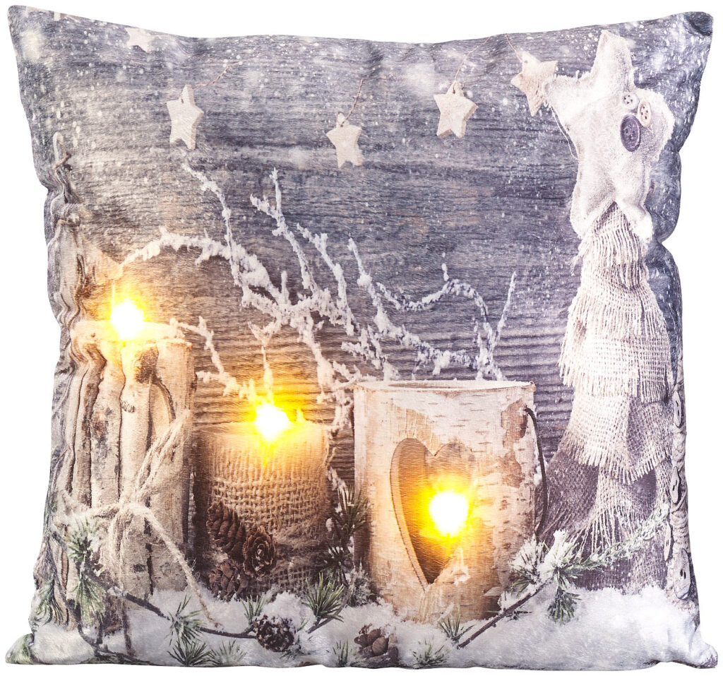Deko-Kissen mit Winter-Motiv, 3 LEDs, Batteriebetrieb, 45 x 45 cm