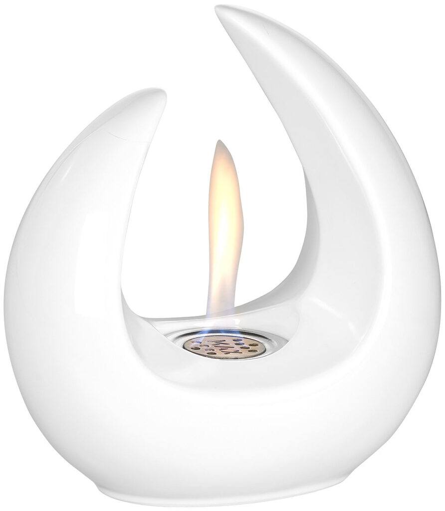Design-Deko-Tischfeuer für Bio-Ethanol, Keramikgehäuse, 53 ml, weiss