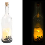 Deko-Glasflasche mit LED-Kerze, bewegliche Flamme, Schneeflocken-Motiv