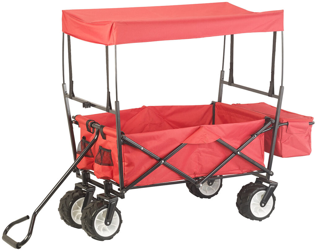 Faltbarer Bollerwagen mit Dach und Offroad-Rädern, 80 kg Tragkraft