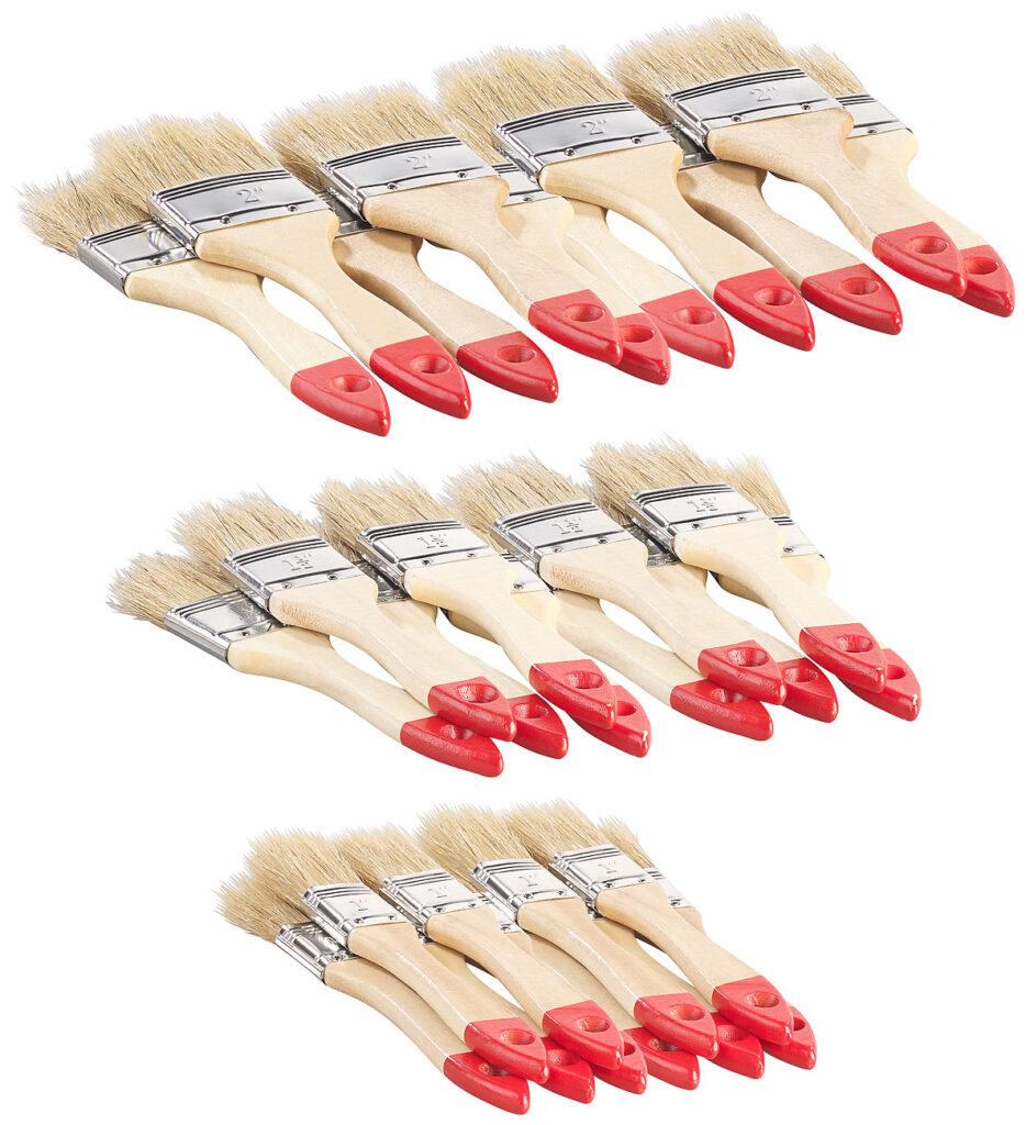 30-teiliges Flachpinsel-Set mit Holzstielen und Naturborsten, 3 Grössen
