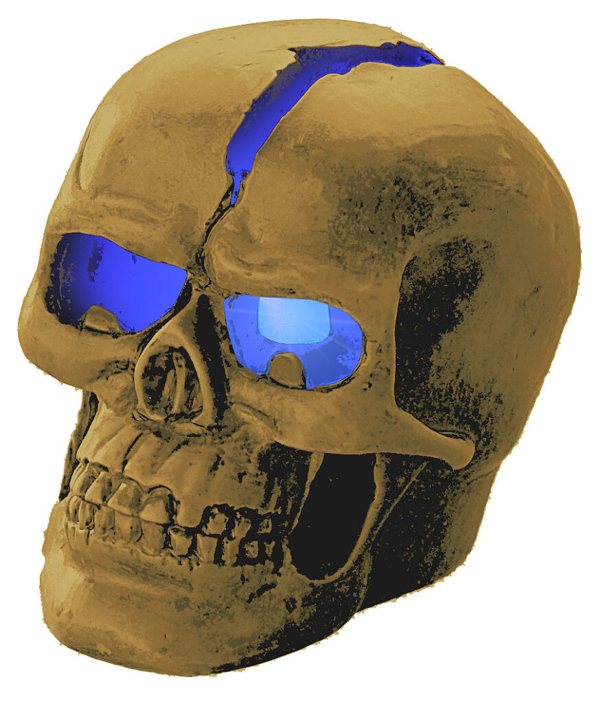 Schädel-Leuchte „Crackhead“ 1 blaue LED Schädel-Leuchte „Crackhead“ 1 blaue LED