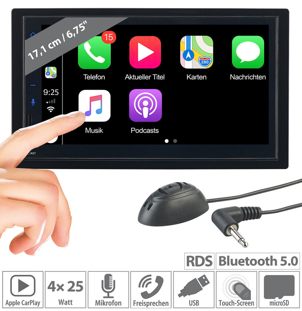 2-DIN-Autoradio mit Freisprechfunktion, Apple CarPlay, 17,1-cm-Display
