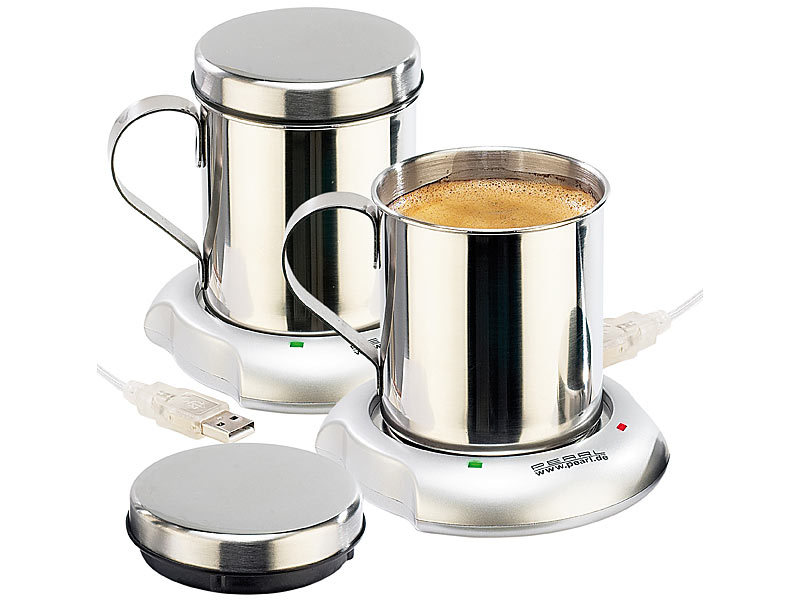 2er-Set USB-Warmhalteplatten mit Isolier-Tassen 2er-Set USB-Warmhalteplatten mit Isolier-Tassen