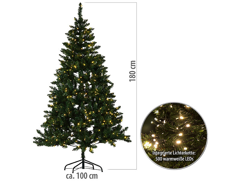 Künstlicher Weihnachtsbaum, grün, 180 cm, 500 LEDs, PVC Spitzen