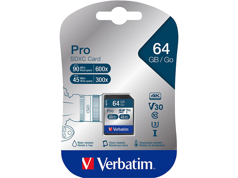 PRO microSDCX-Karte, 64 GB, U3 / UHS-I, bis zu 90 MB/s