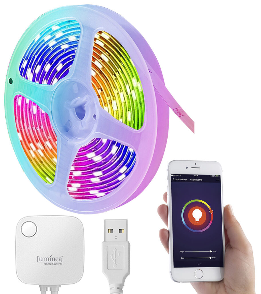 USB-RGB-LED-Streifen mit WLAN, App, Sound- & Sprachsteuerung, 3 m