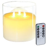 LED-Echtwachs-Kerze im Windglas mit 3 beweglichen Flammen, Fernbedienung LED-Echtwachs-Kerze im Windglas mit 3 beweglichen Flammen, Fernbedienung