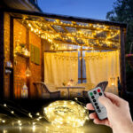 Outdoor-Lichtervorhang, 300 LEDs, Fernbedienung, 3 x 3 m, warmweiss, IP44