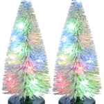 2er-Set bunte LED-Weihnachtsbäume mit Batteriebetrieb, je 25 cm hoch