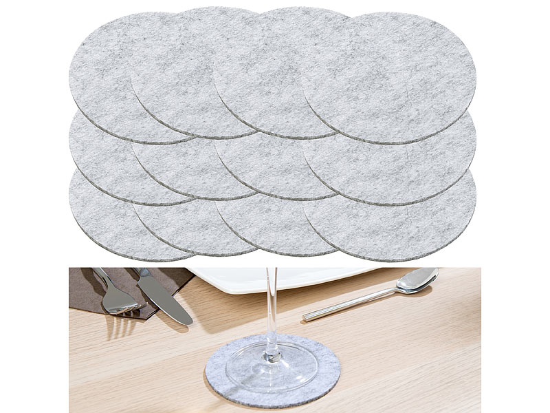 12er-Set Abwaschbare Filz-Untersetzer, hellgrau, Ø 10 cm