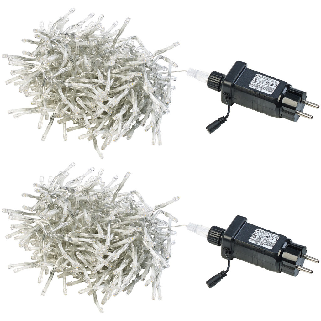 2er-Set LED-Büschel-Lichterkette, 300 warmweisse LEDs, App, 3 m, transparent