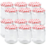 12er-Set Einmachgläser mit Schraubdeckel, Sturzgläser mit Karo-Muster, je 540 ml