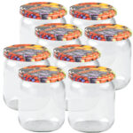 8er-Set Einmachgläser mit Schraubdeckel, Sturzgläser mit Früchte-Muster, je 540 ml