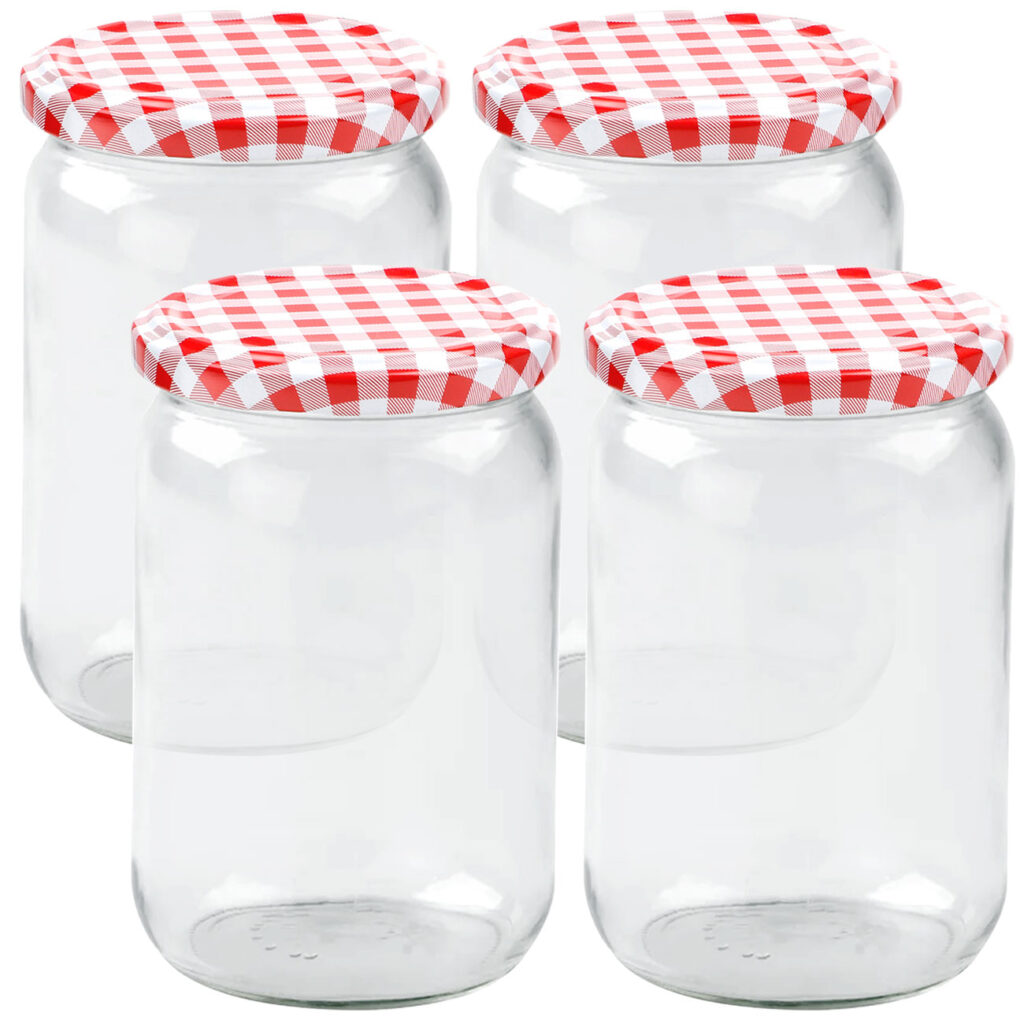 4er-Set Einmachgläser mit Schraubdeckel, Sturzgläser mit Karo-Muster, je 720 ml