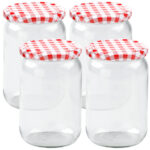 4er-Set Einmachgläser mit Schraubdeckel, Sturzgläser mit Karo-Muster, je 720 ml 4er-Set Einmachgläser mit Schraubdeckel, Sturzgläser mit Karo-Muster, je 720 ml