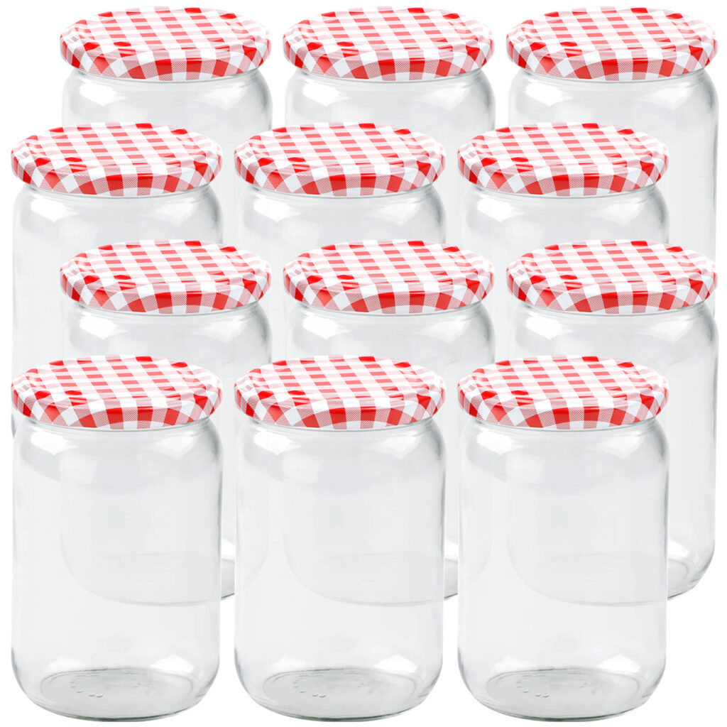 12er-Set Einmachgläser mit Schraubdeckel, Sturzgläser mit Karo-Muster, je 720 ml