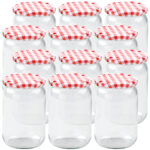 12er-Set Einmachgläser mit Schraubdeckel, Sturzgläser mit Karo-Muster, je 720 ml