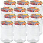 12er-Set Einmachgläser mit Schraubdeckel, Sturzgläser mit Früchte-Muster, je 720 ml 12er-Set Einmachgläser mit Schraubdeckel, Sturzgläser mit Früchte-Muster, je 720 ml