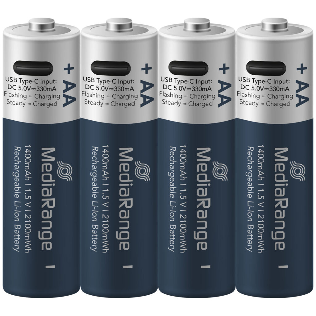 4er-Set Li-Ion-Akkus AA mit USB-C, 1,5 V, 1400 mAh