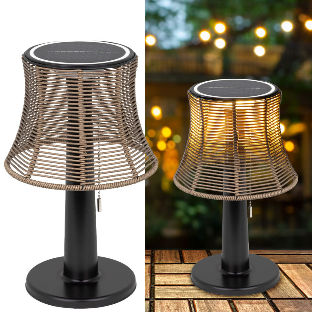 LED Solar Tischlampe mit Lampenschirm in Rattan-Optik , 21 x 33 cm